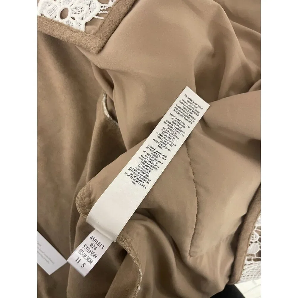 Chico's Womens Jacket Size 1 S Duster Ecru Tan Lace Faux Suede Open Front NWT